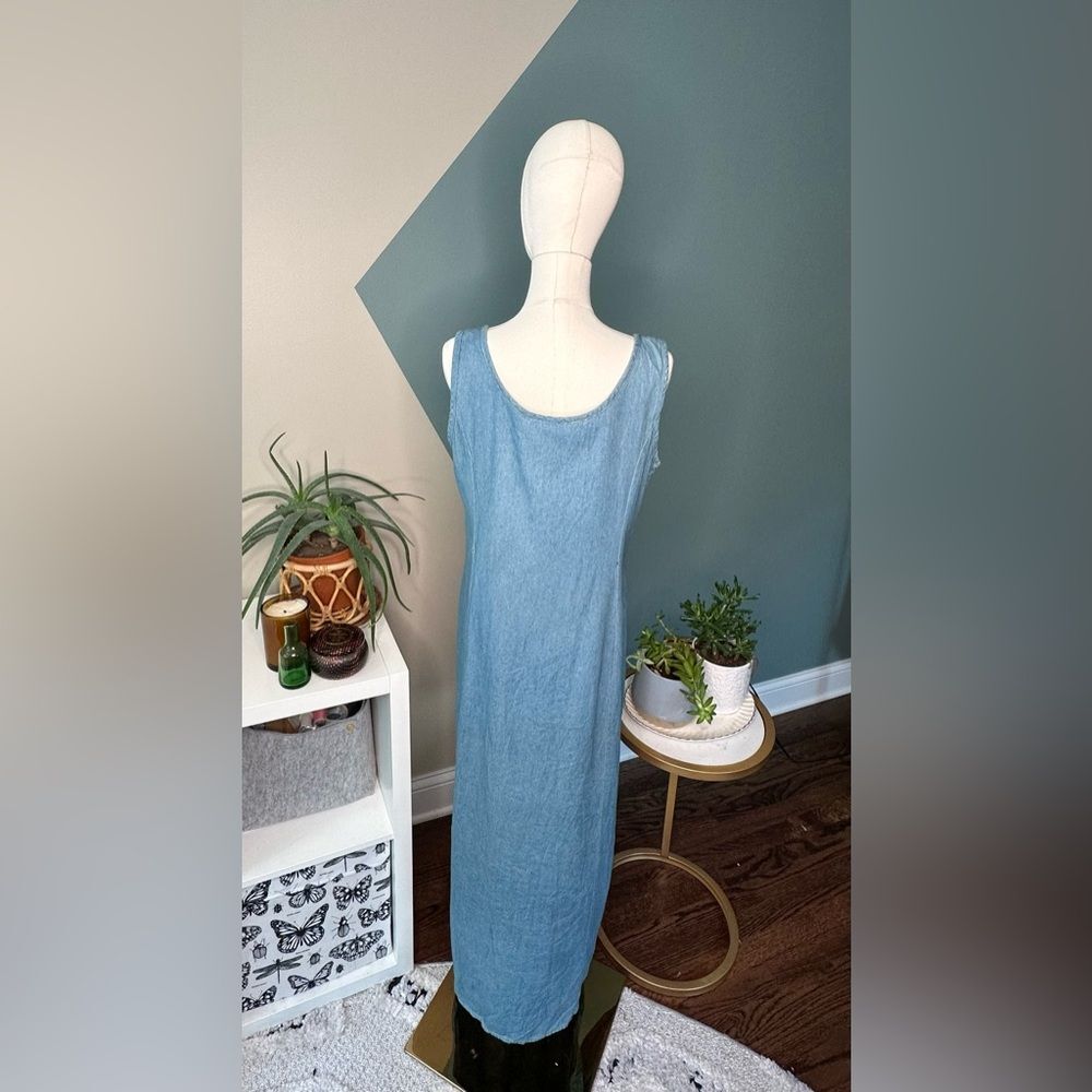 Vintage 90s Robbie Bee Chambray Tank Maxi Dress Button Front | Size 8 - Picture 5 of 12